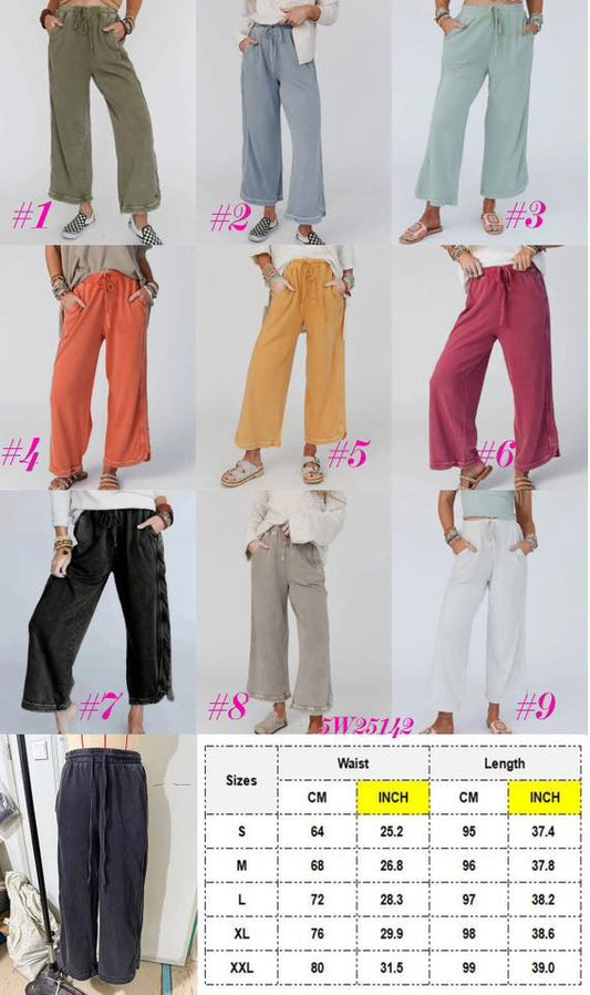 Retro Washed Drawstring Cropped Pants