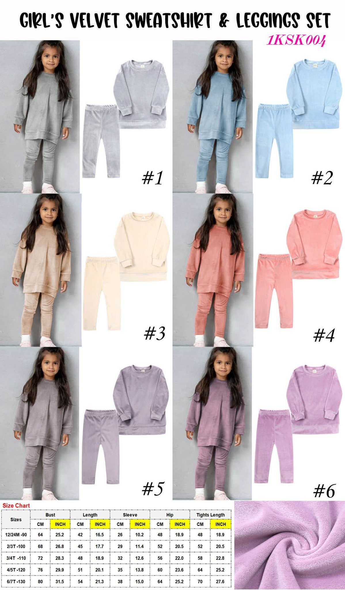 Girl's Velvet Sweatshirt & Leggings Set