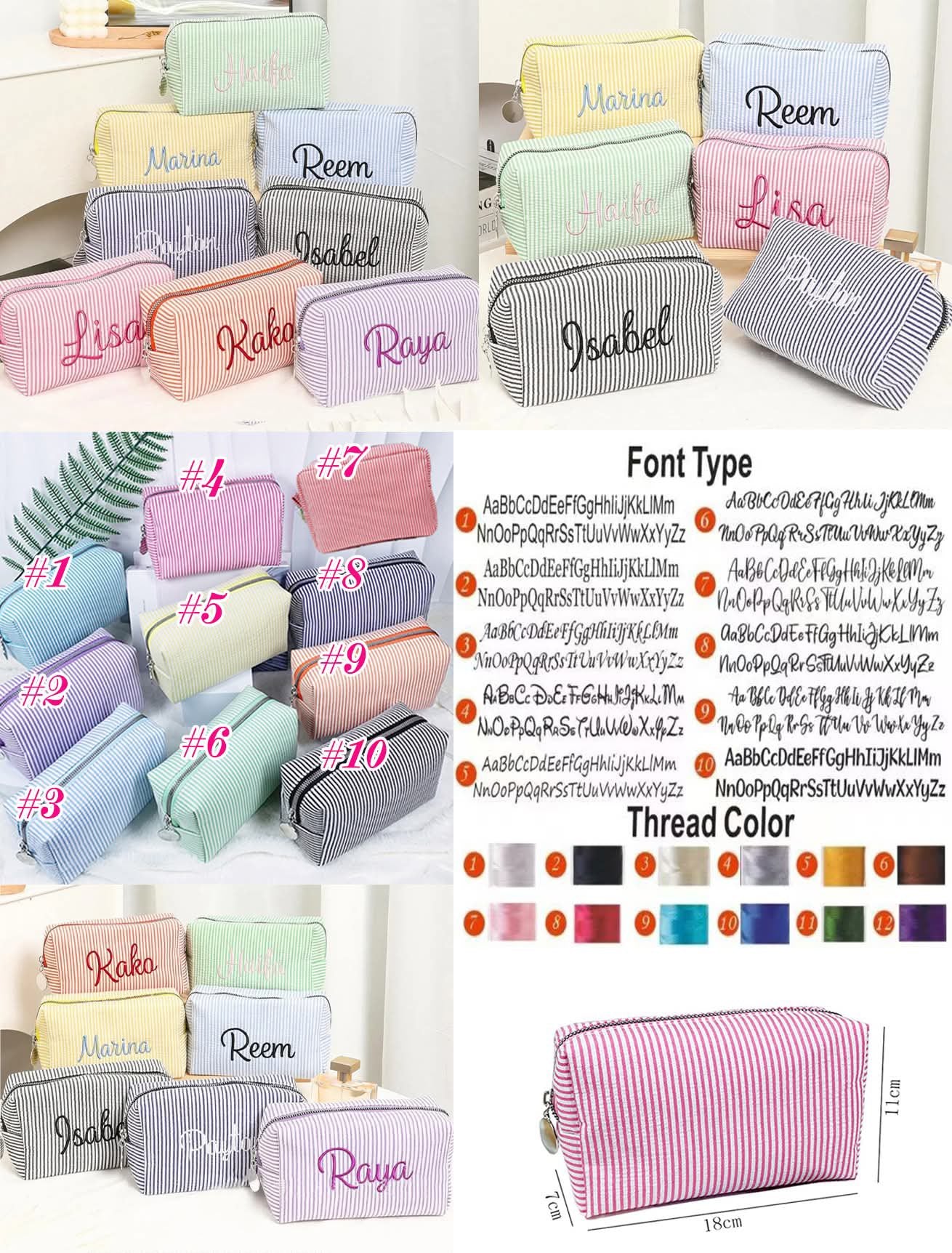 Custom Embroidered Stripe Makeup Bag