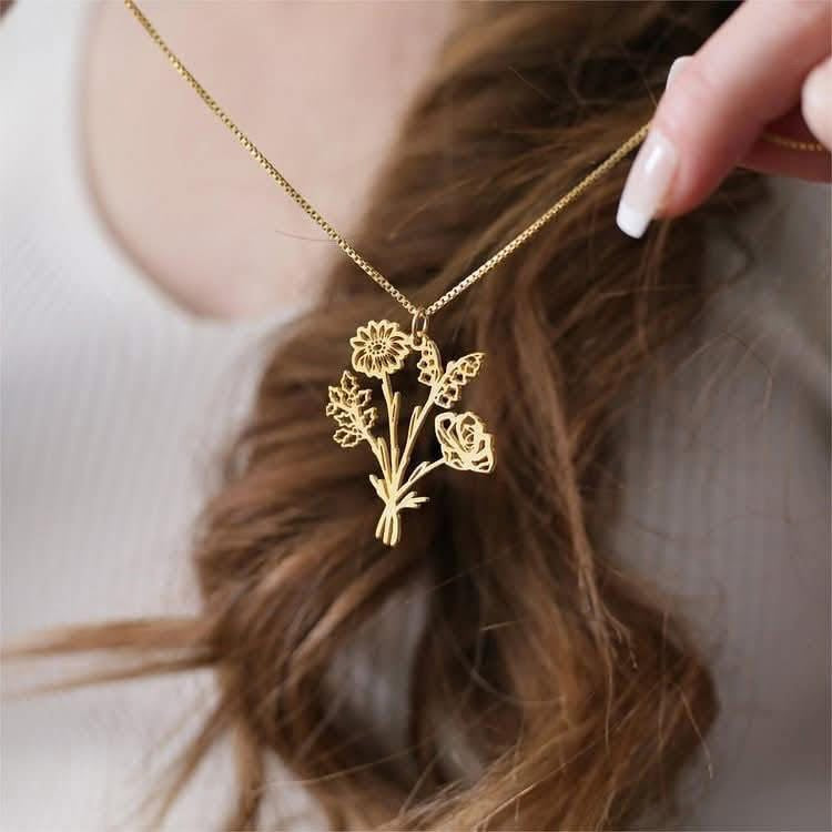 Custom Family Birth Month Bouquet Necklaces