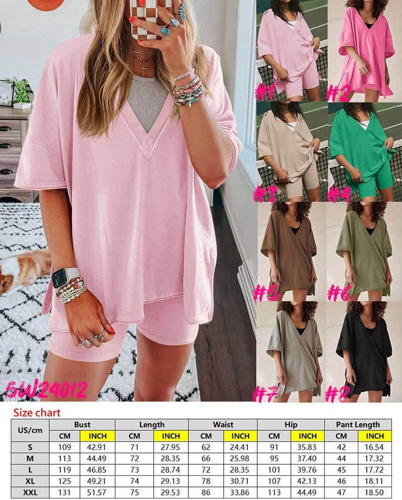 Big V Neckline Oversized T-Shirt Biker Shorts