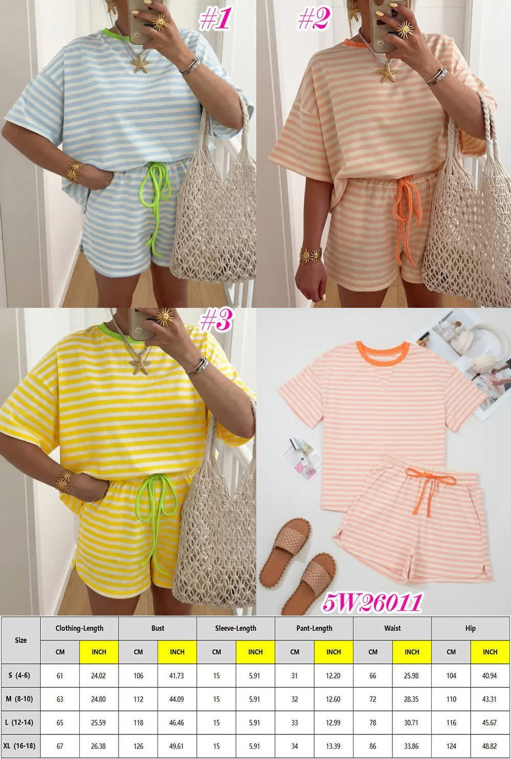 Stripe Contrast Neck Tee + Short