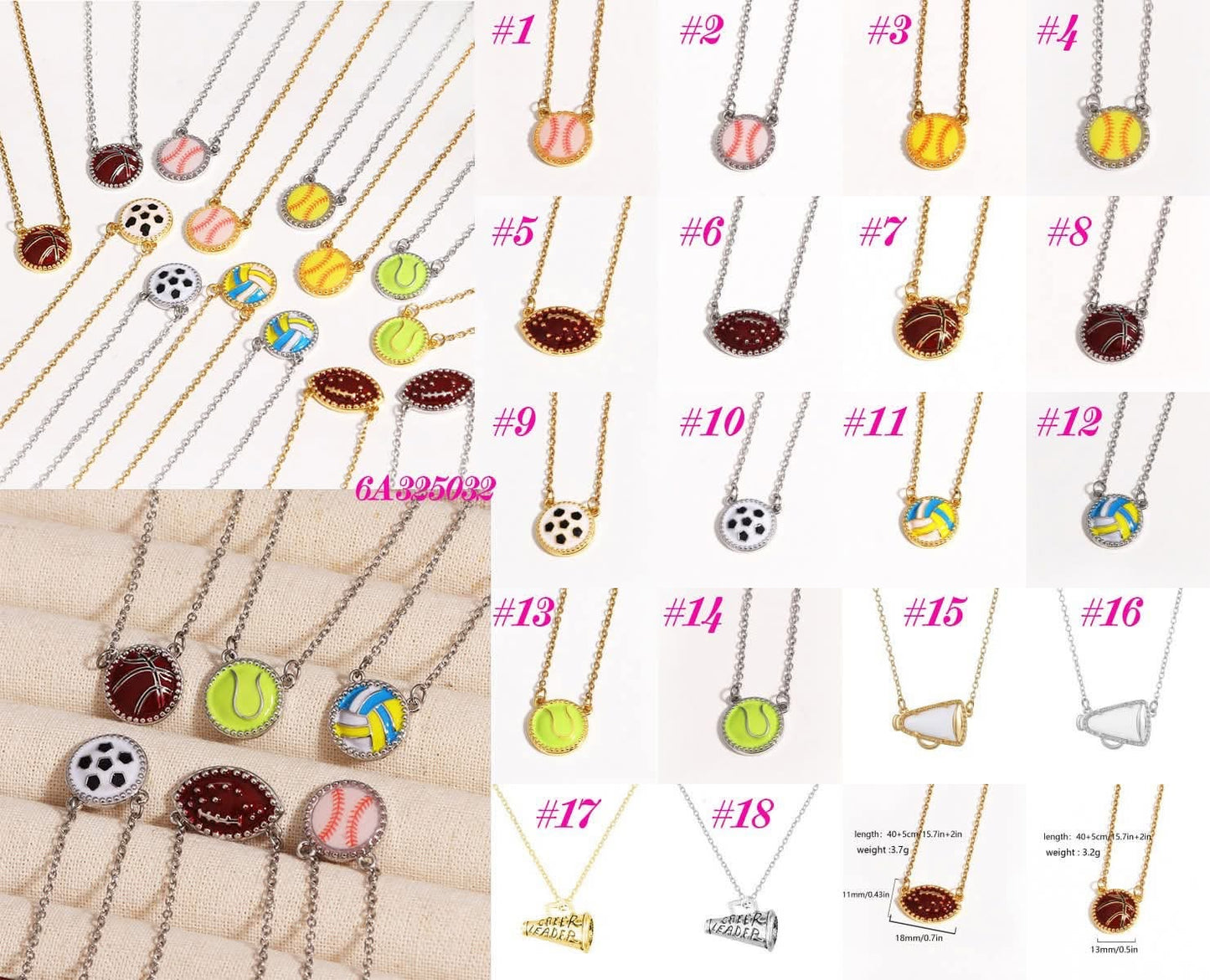 Sport Ball + Cheer Necklace