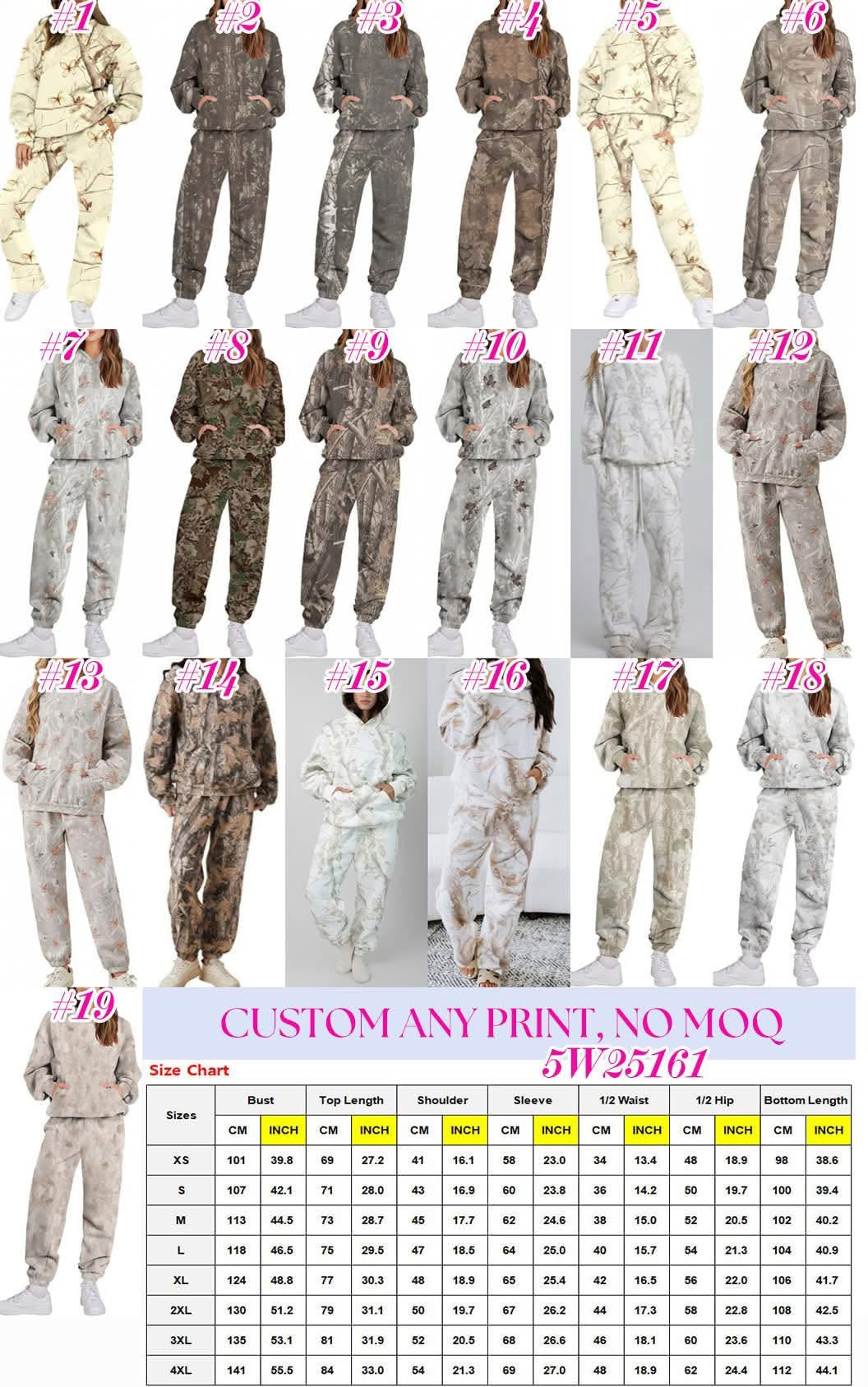 Women’s Camo Printed Sweatshirts + Jogger Set 5W25161