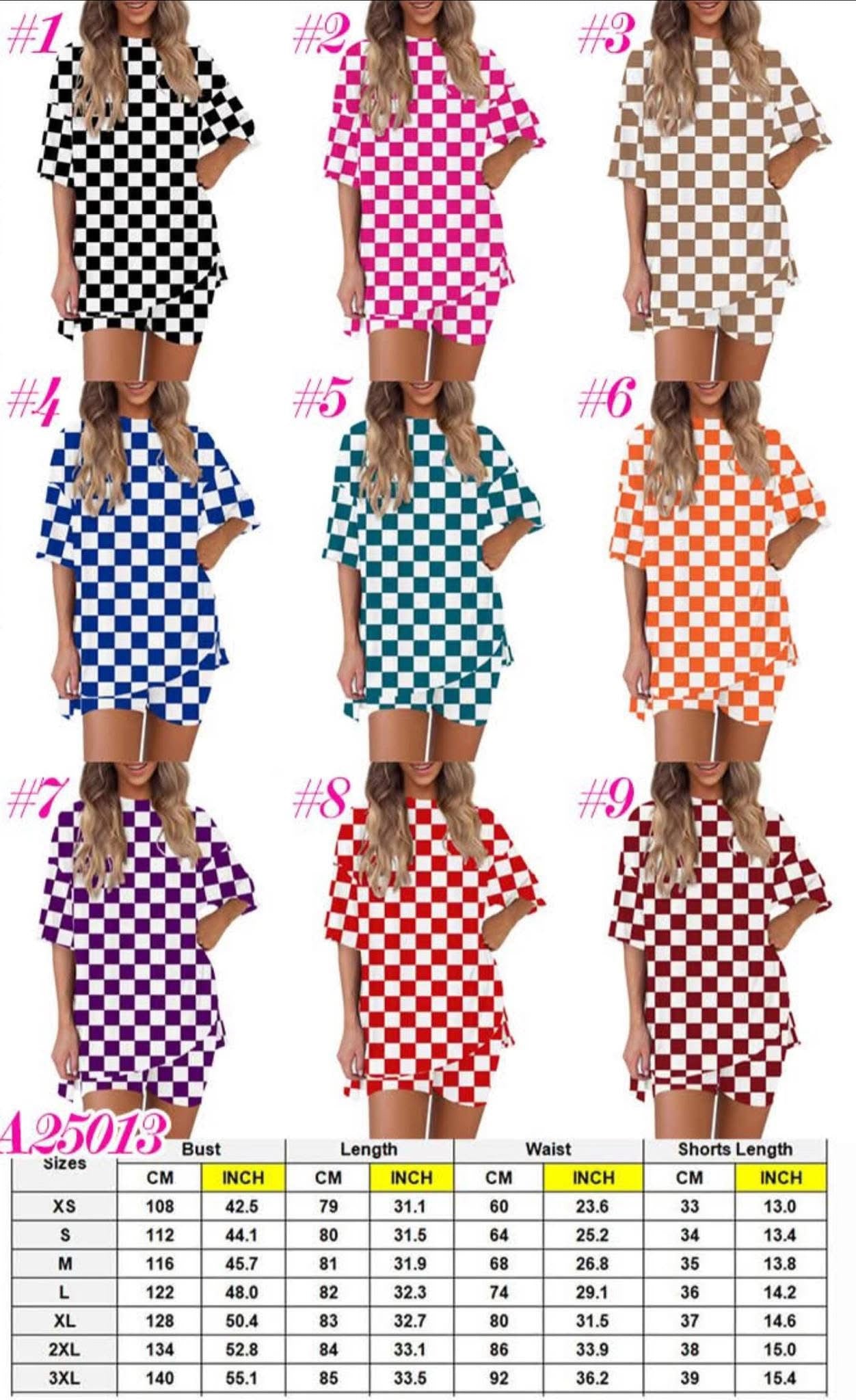 Women’s Checker Casual T-Shirt + Biker Shorts Set