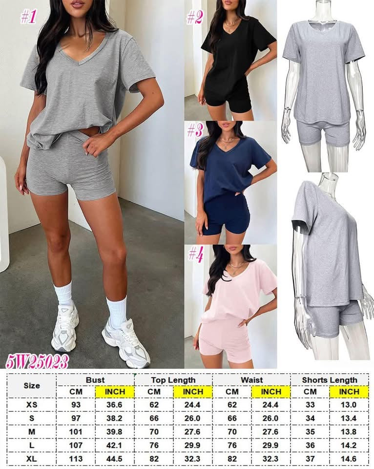 Women’s V Neck Tee & Shortie Set
