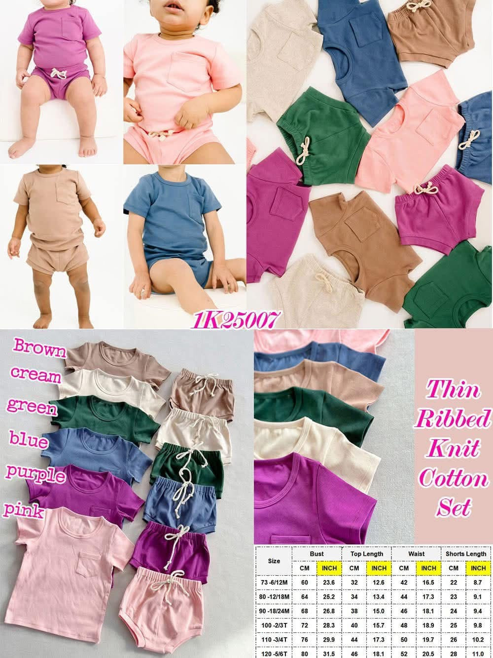 Kids Ribbed Knitted Pocket T Shirt & Shorts Set