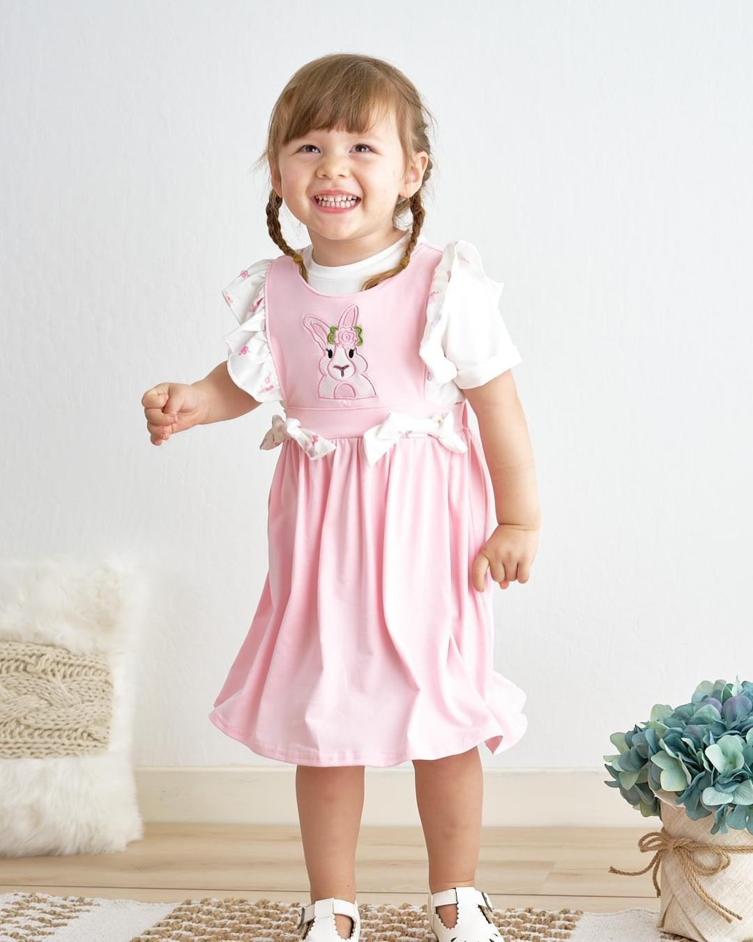 Pink Bunny Embroidered Dress