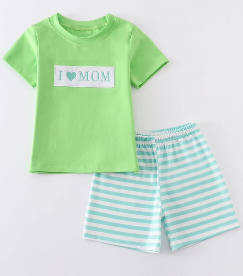 Embroidered I Love Mom (Green) RTS