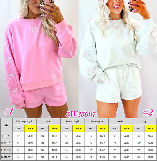 Bow Embroidered Pullover + Shorts Set - 5W25097