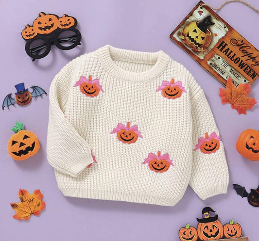 Halloween Bow Pumpkin Kid's Sweaters - J225011