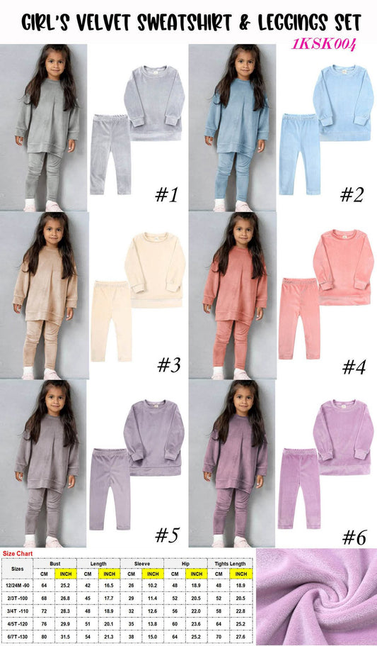Girl's Velvet Sweatshirt & Leggings Set