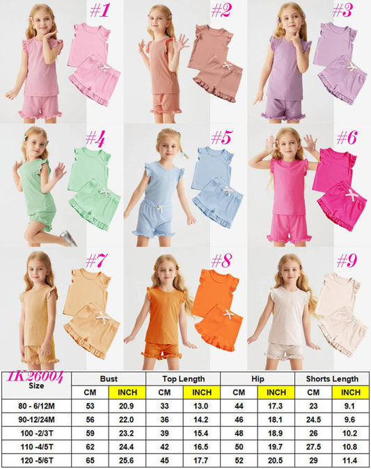 Girl's Ruffle Ribbed Knit Tee + Short Set IK26004