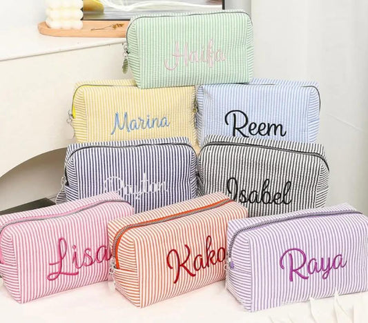 Custom Embroidered Stripe Makeup Bag
