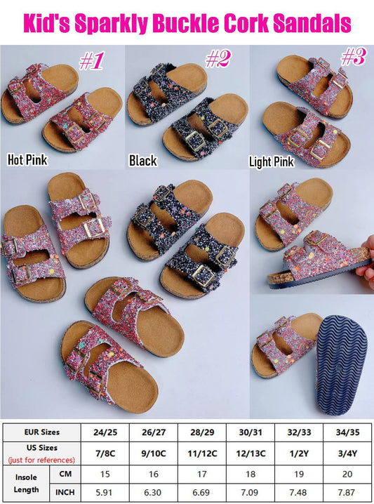 Kid's Sparkly Buckle Cork Sandals