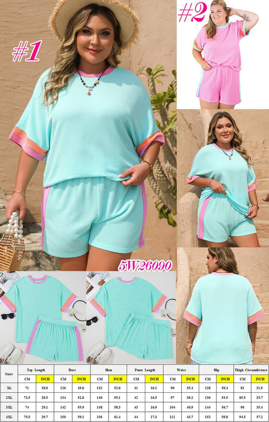 Plus Size Color Block Tee & Skort Set 5W26090