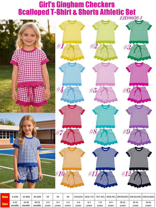 Girls Gingham Scalloped Athletic Set