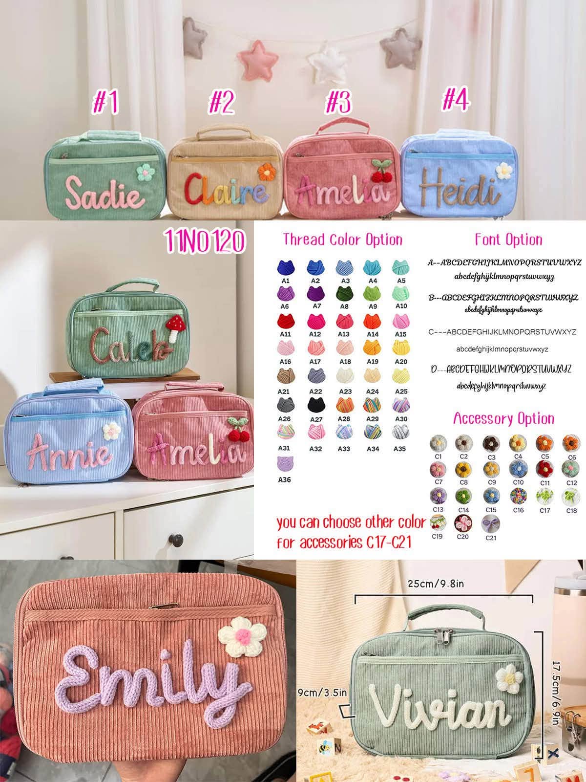 Personalized Corduroy Lunch Bag