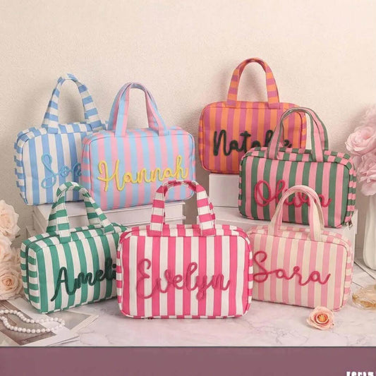 Personalized Name Stripe Makeup Bags