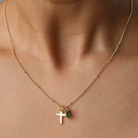 Cross Birthstone Necklace