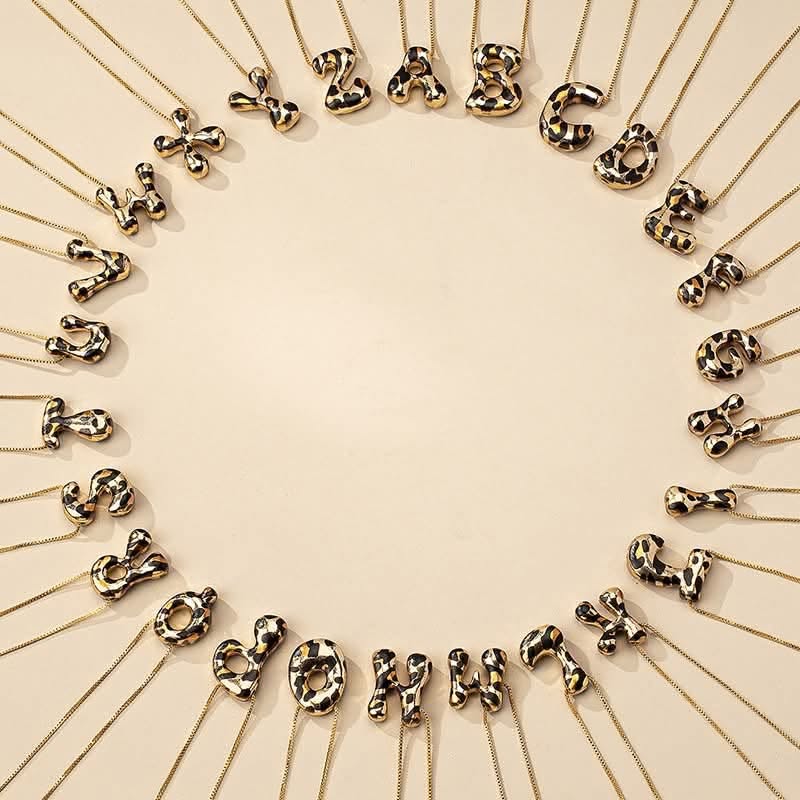 Leopard Bubble Initial Necklace