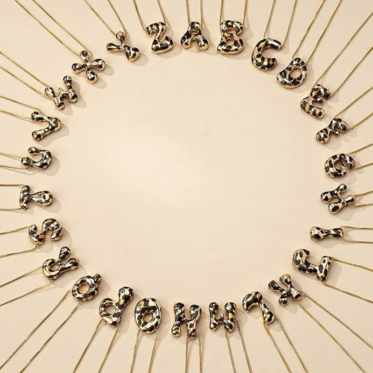 Leopard Bubble Initial Necklace