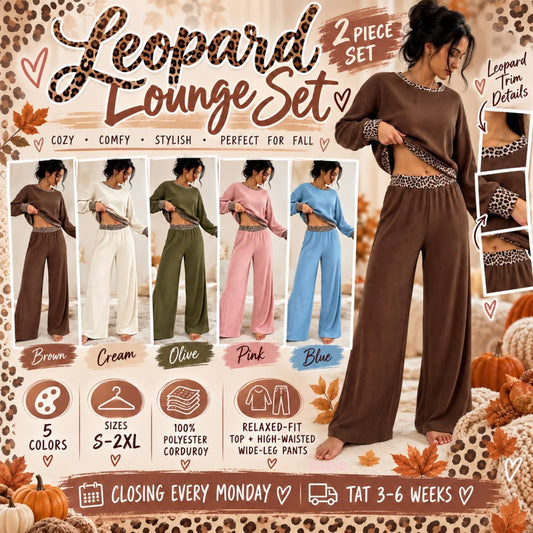 Corduroy Leopard Color-Block Two-Piece Lounge Set