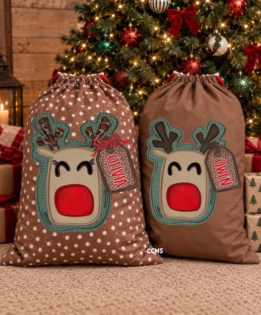 Custom Reindeer Name Tag Santa Sack