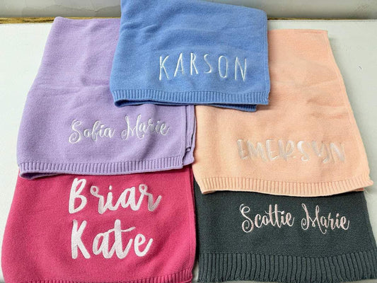 Personalized Embroidered Name Knitted Baby Blankets