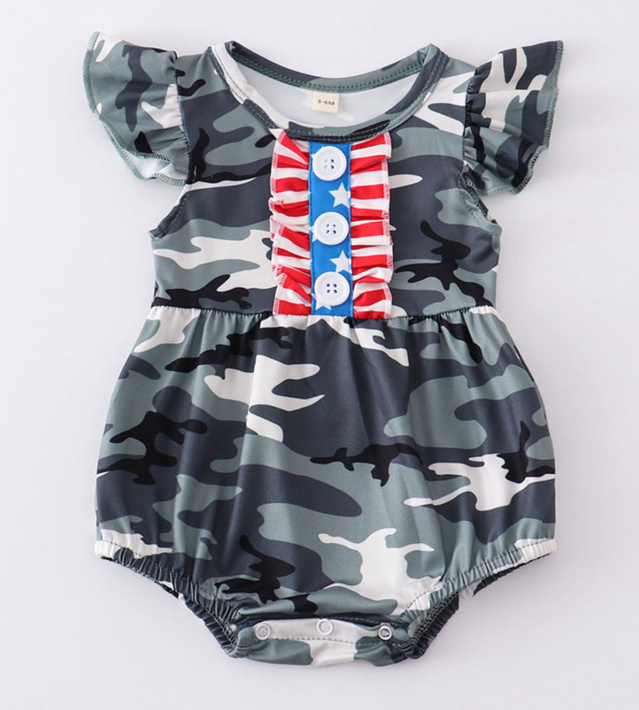 Camo Romper, flag detailing