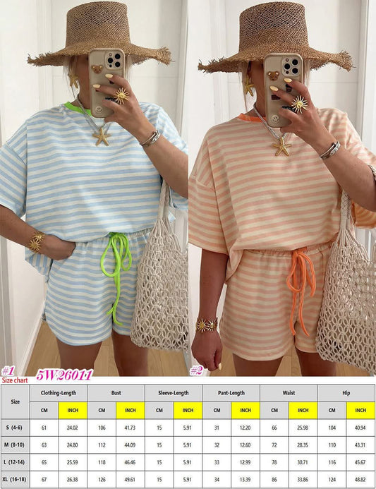 Stripe Contrast Neck Tee + Short