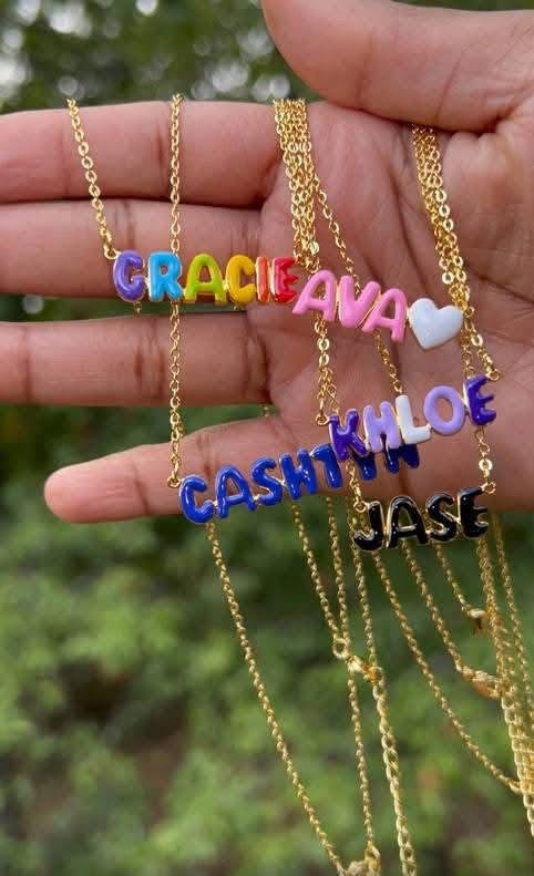 Custom Enamel Bubble Letter Name Necklace