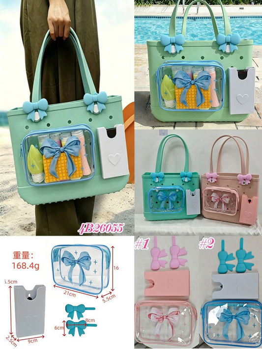 Beach Bag Add-On PVC Bow Pouch + Phone Holder Set