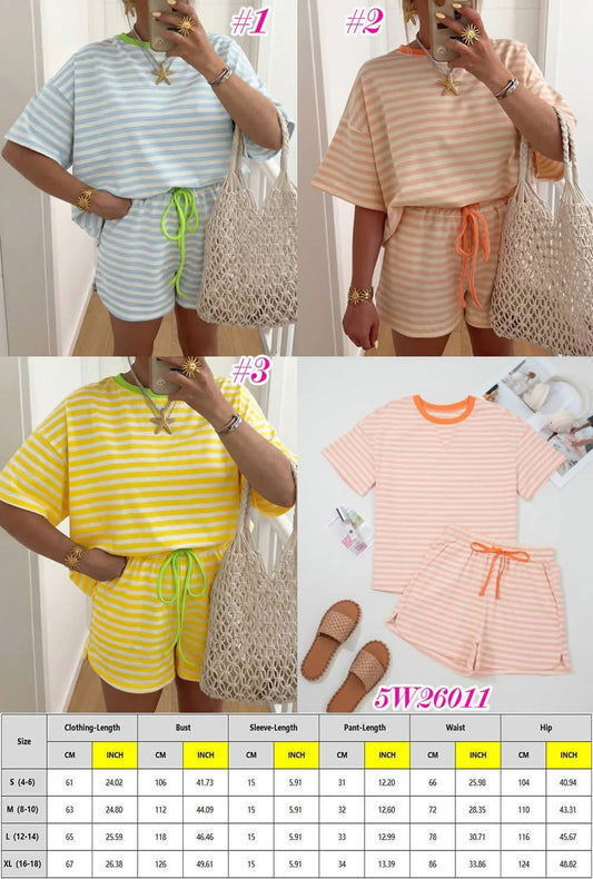 Stripe Contrast Neck Tee + Short