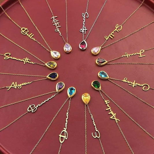 Custom Name + Leaf Birthstone Necklaces