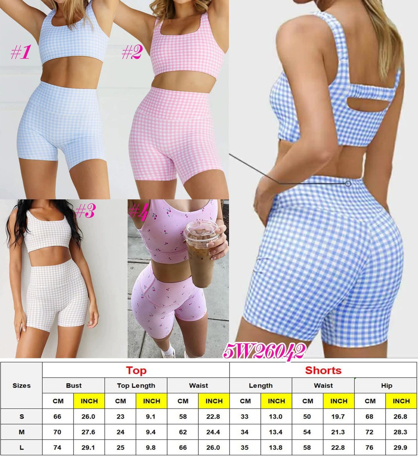 Gingham Checkered Sport Tank + Short Set 5W26042