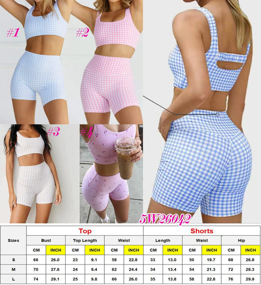 Gingham Checkered Sport Tank + Short Set 5W26042
