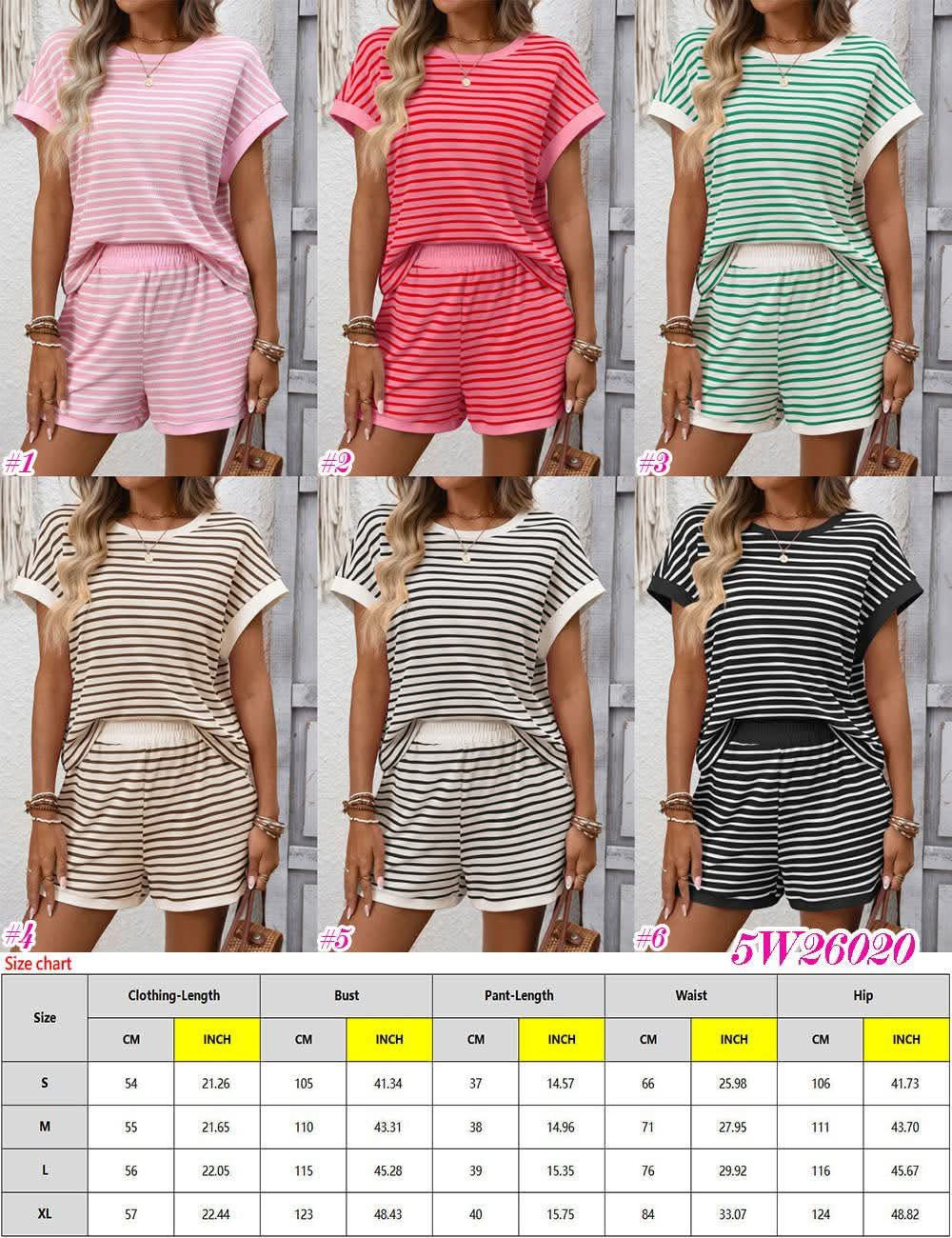 Women’s Stripe Tee & Shorts Lounge Set 5W26020
