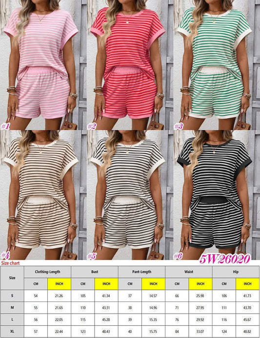 Women’s Stripe Tee & Shorts Lounge Set 5W26020