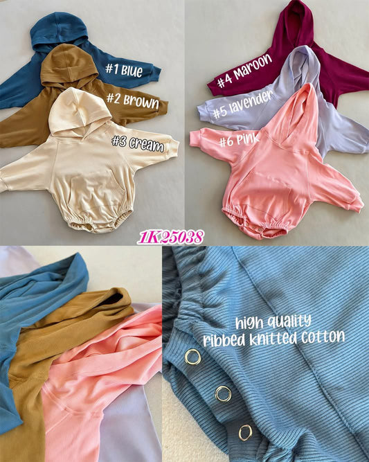 Baby Ribbed Knitted Hoodie Rompers