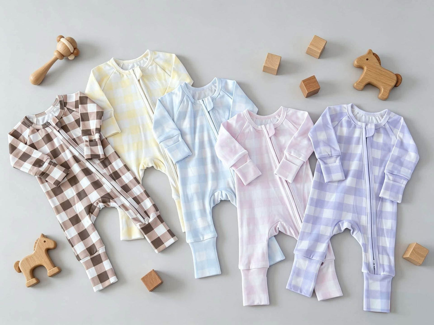 Gingham Checks Baby Zipper Romper