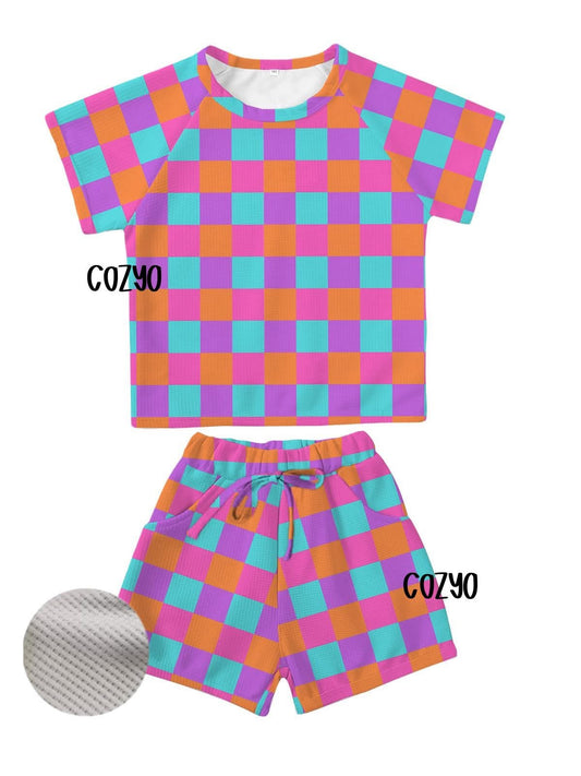 Kid's + Adult Custom Print Waffle Short Sleeve + Short Set