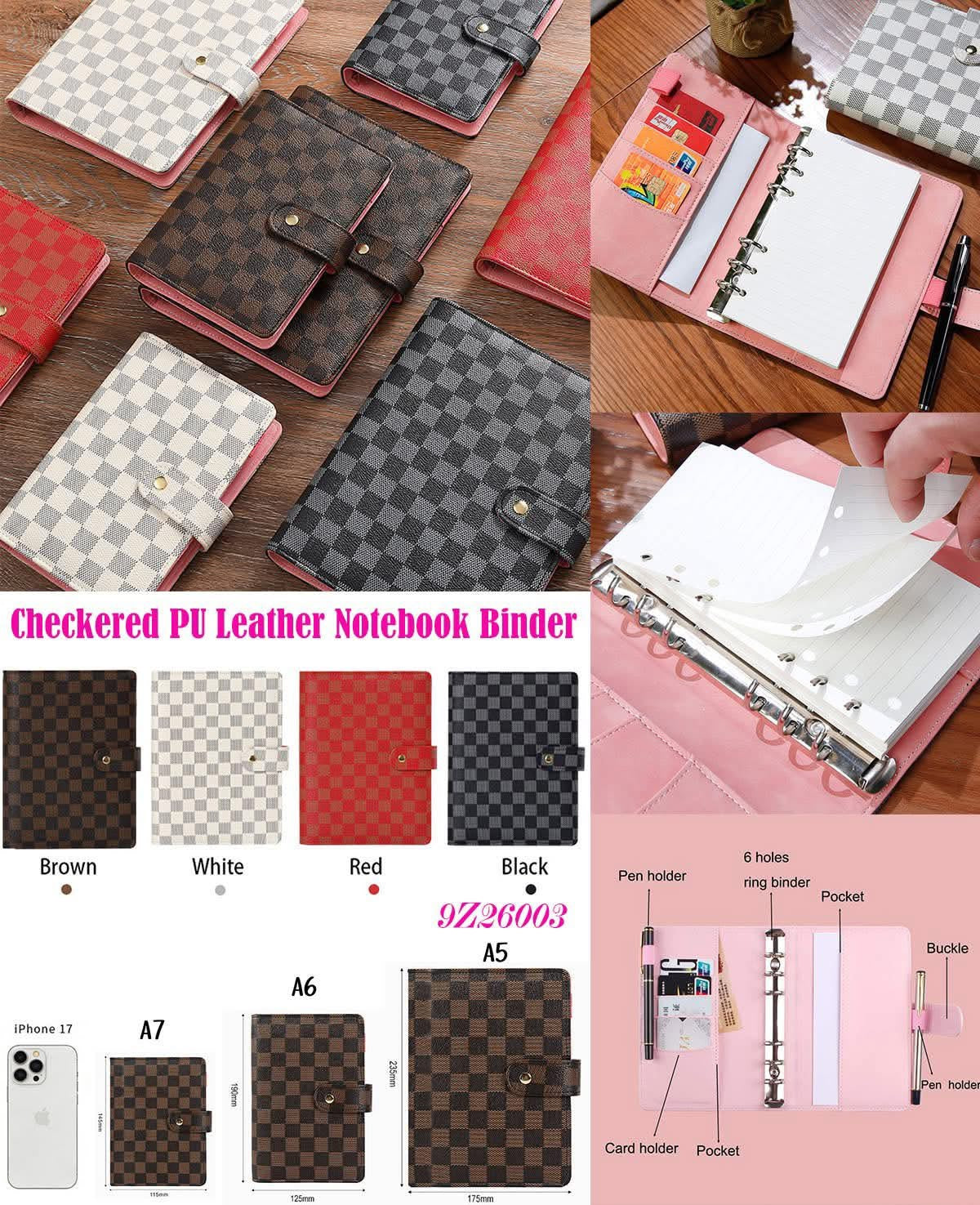 Checkered PU Leather Notebook Binder