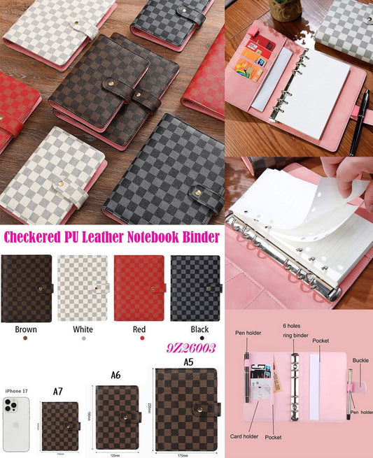 Checkered PU Leather Notebook Binder