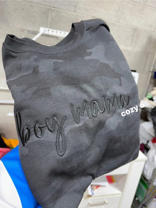 Boy Mama Black Camo Embroidered Sweatshirt