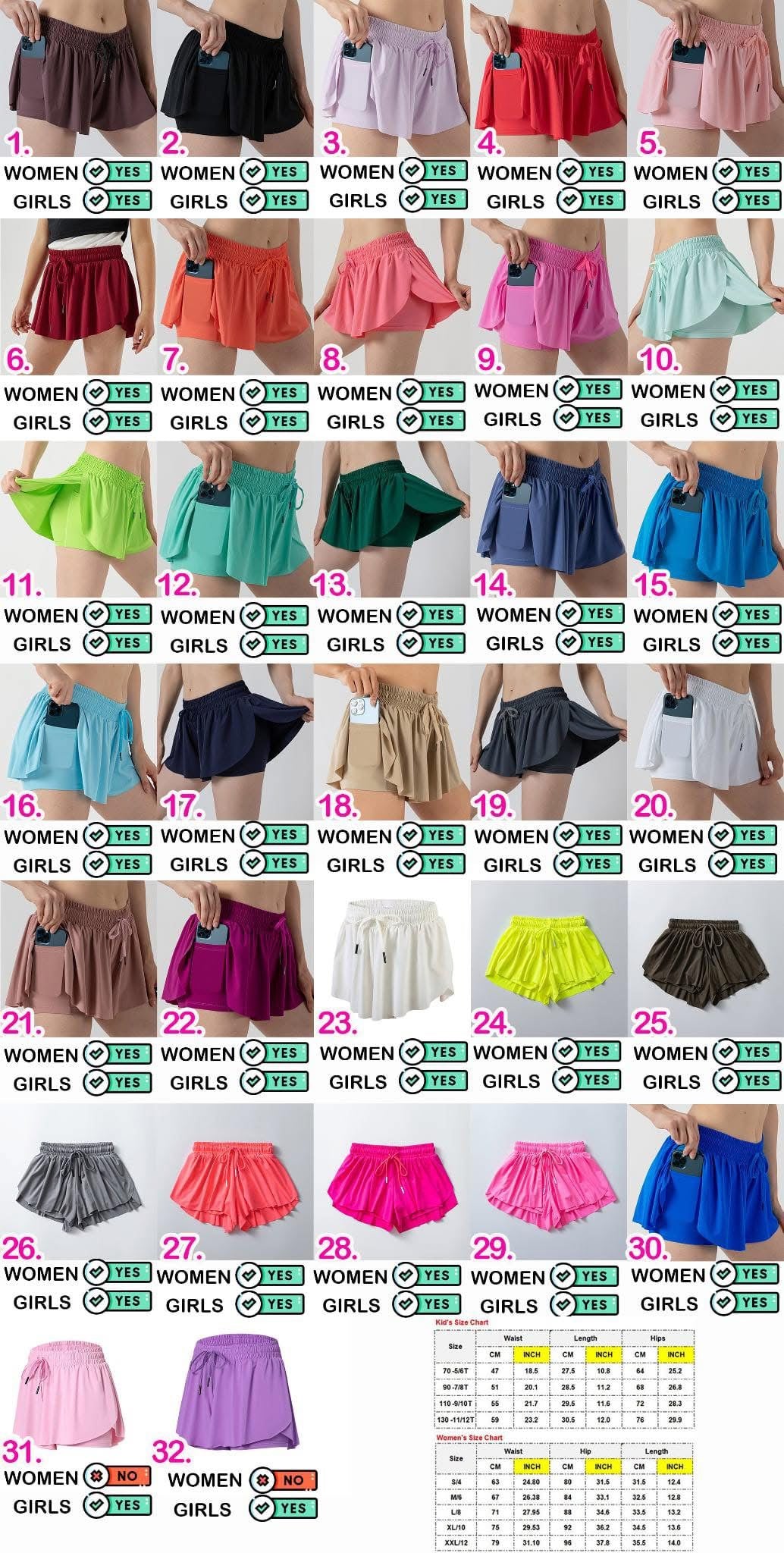 Women’s + Girls Flowy Butterfly Skirted Shorts