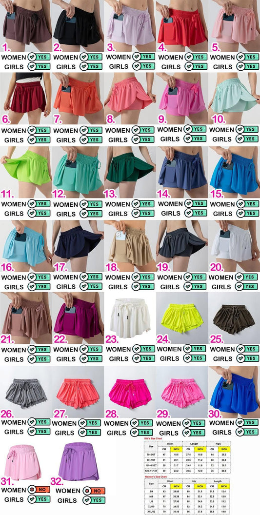 Women’s + Girls Flowy Butterfly Skirted Shorts