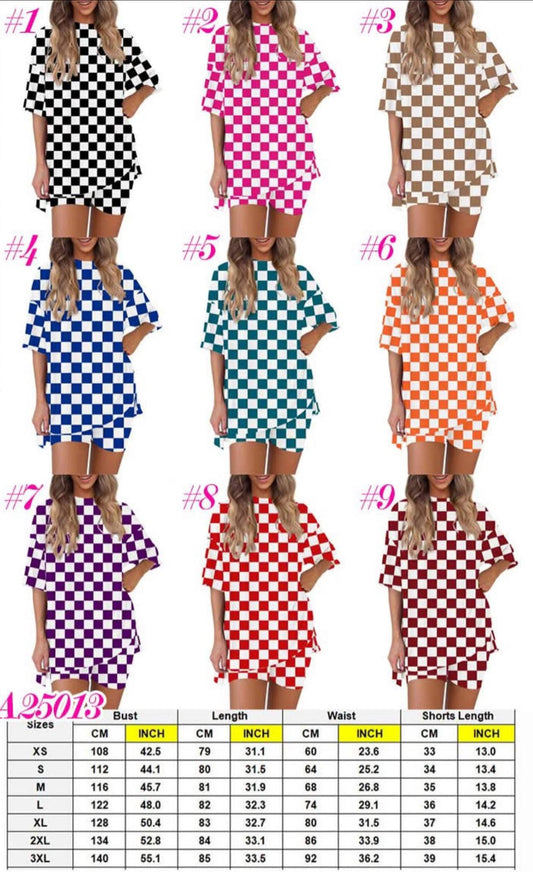 Women’s Checker Casual T-Shirt + Biker Shorts Set
