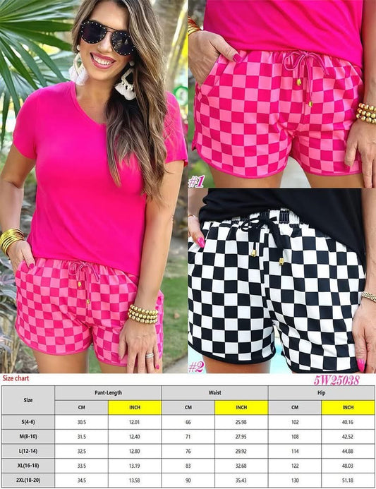 CHECKERED DRAWSTRING SHORTS