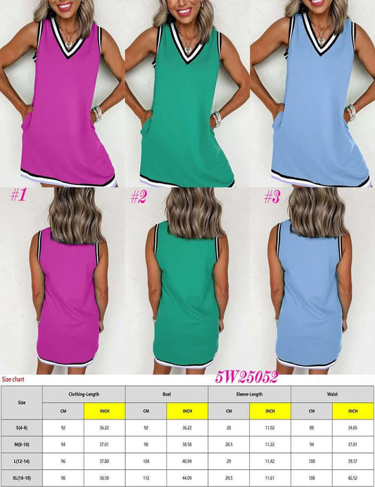 COLOR CONTRAST V NECK MINI DRESS